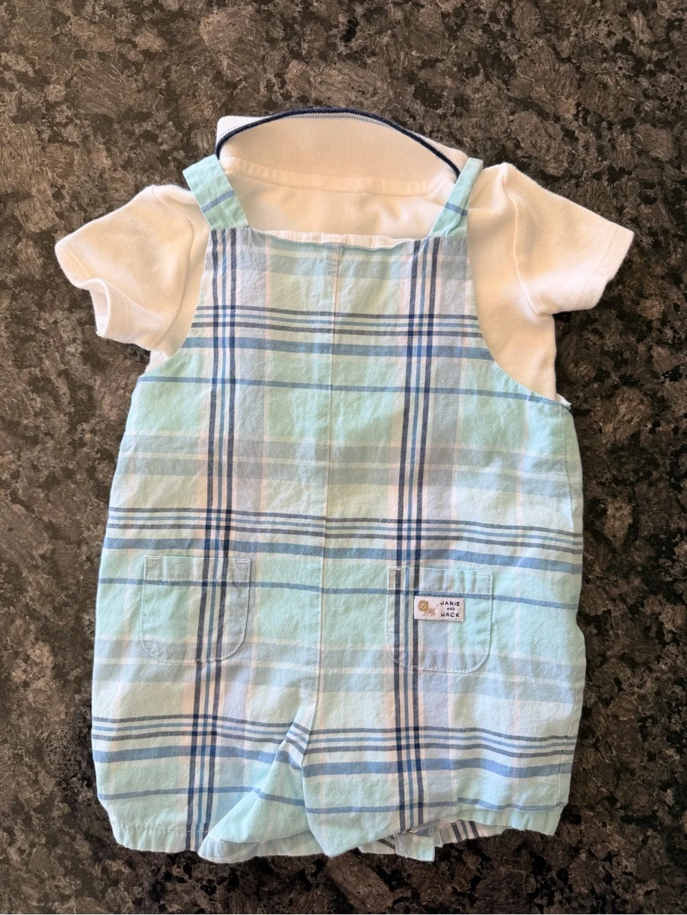3/$25 Janie and Jack Baby Boy Plaid Shortall Romper Set 3-6M Preppy Old Money